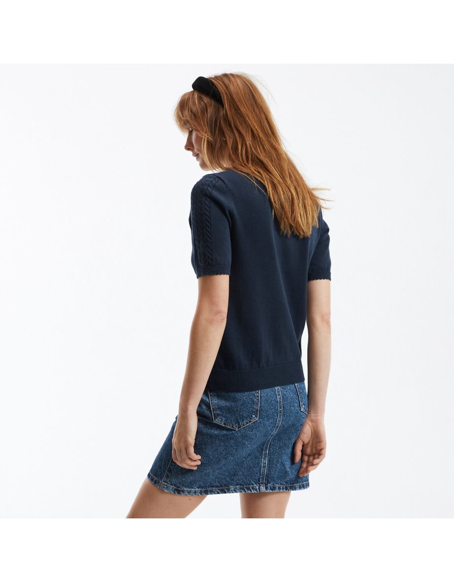 Cotton Short Sleeve Jumper/Sweater with Crew Neck - 4