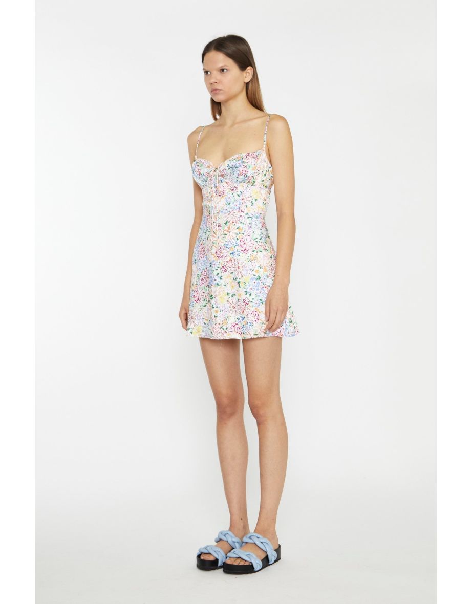Painted Multi-Floral Tie-Back Ruched Mini-Dress - 3