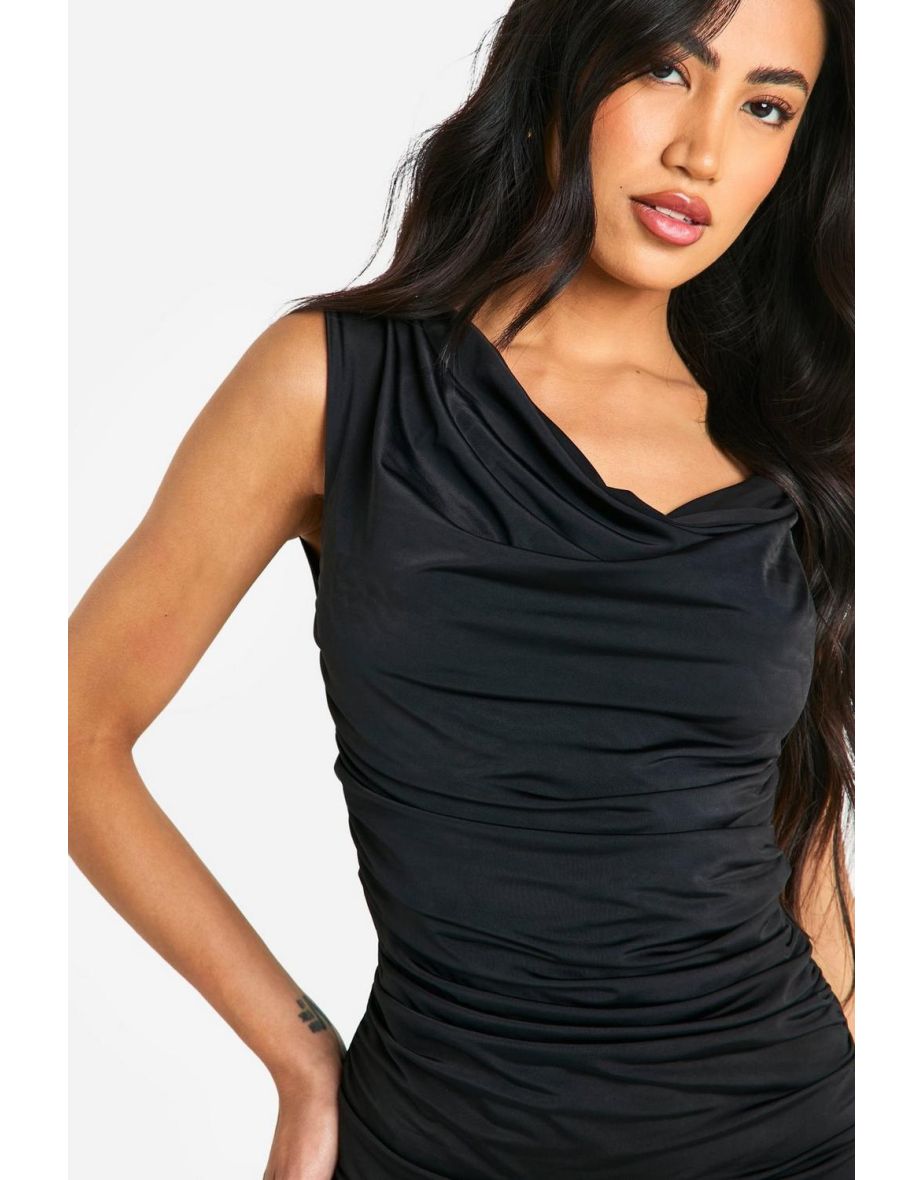 Ruched Slinky Mini Dress - black - 3