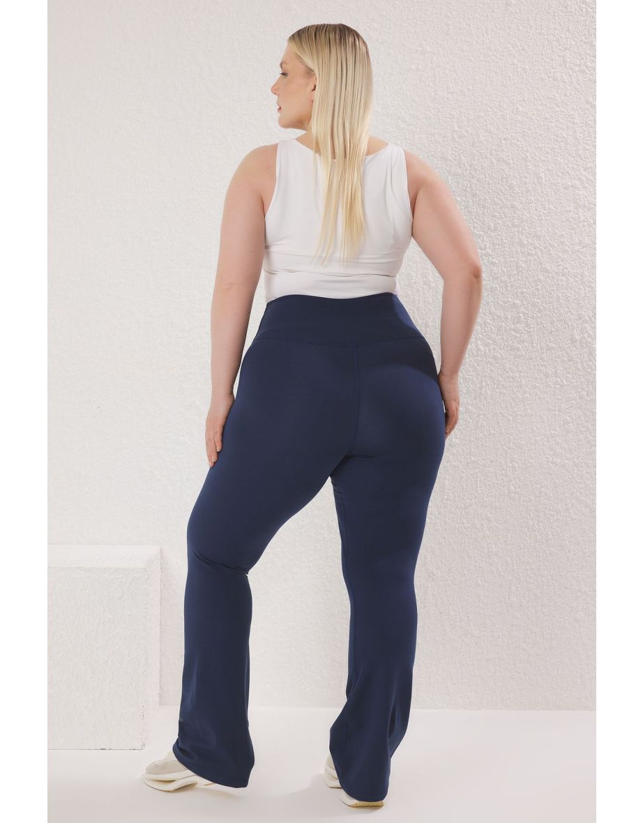 Blue Brushed Soft Fabric Spanish Leg Yoga Knitted Sports Leggings - 4