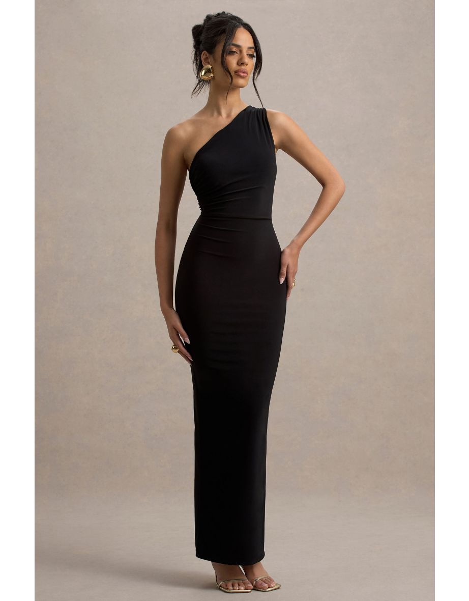 Venetia | Black One-Shoulder Tie-Back Maxi Dress