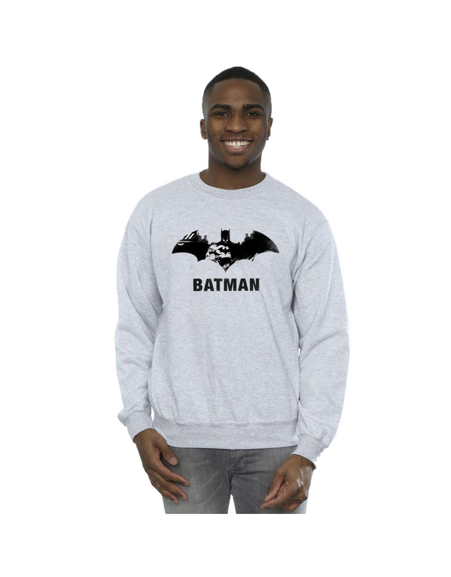 DC Comics Mens Batman Black Stare Logo Sweatshirt - Sports Grey