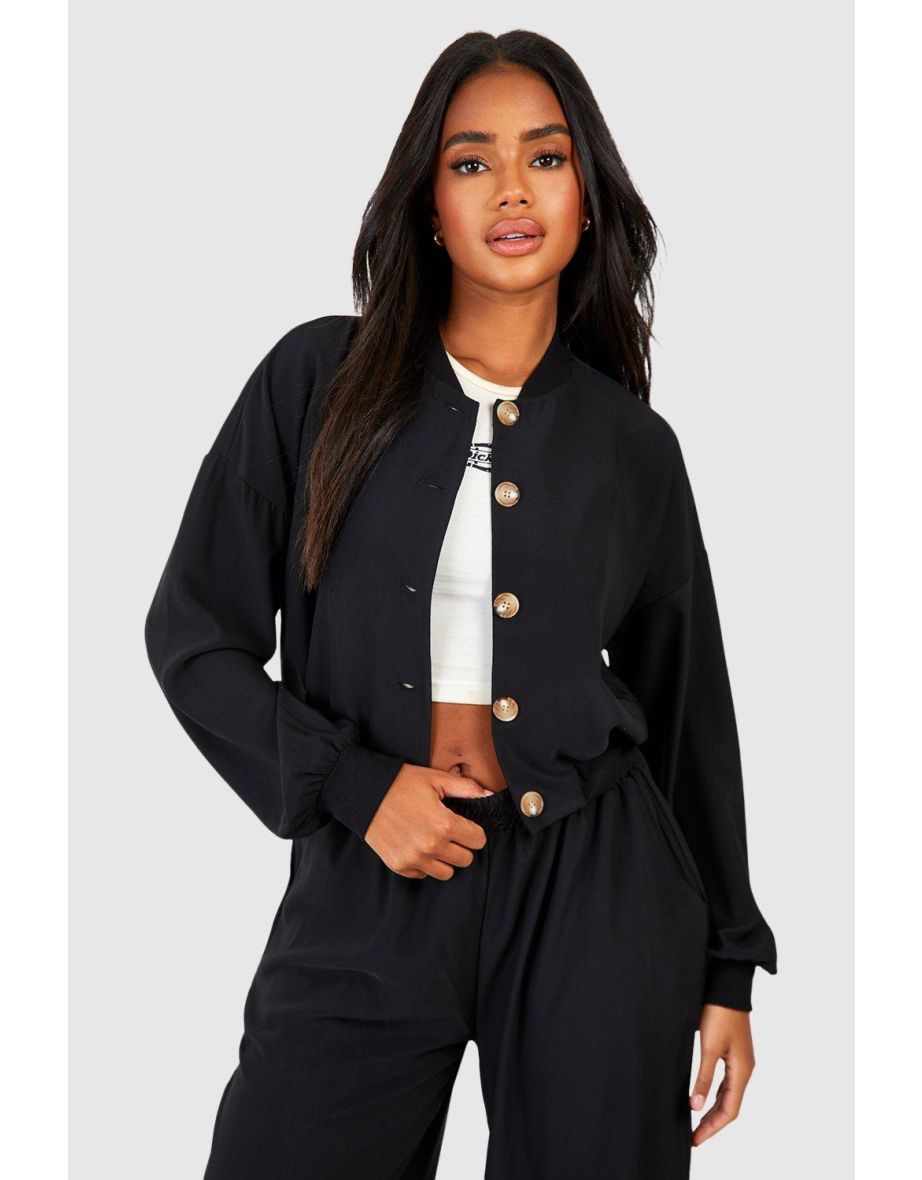Fluid Button Front Bomber Jacket - black