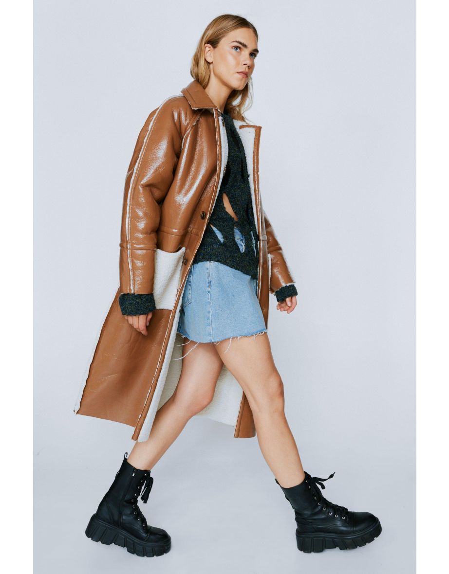 Premium Reversible Faux Leather Borg Lined Coat - 3