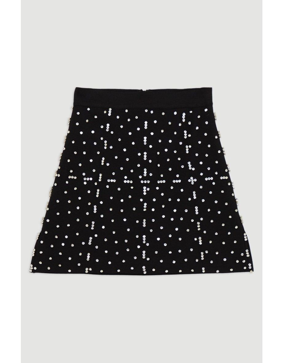 Figure Form Bandage Embellished Knit Mini Skirt - 3