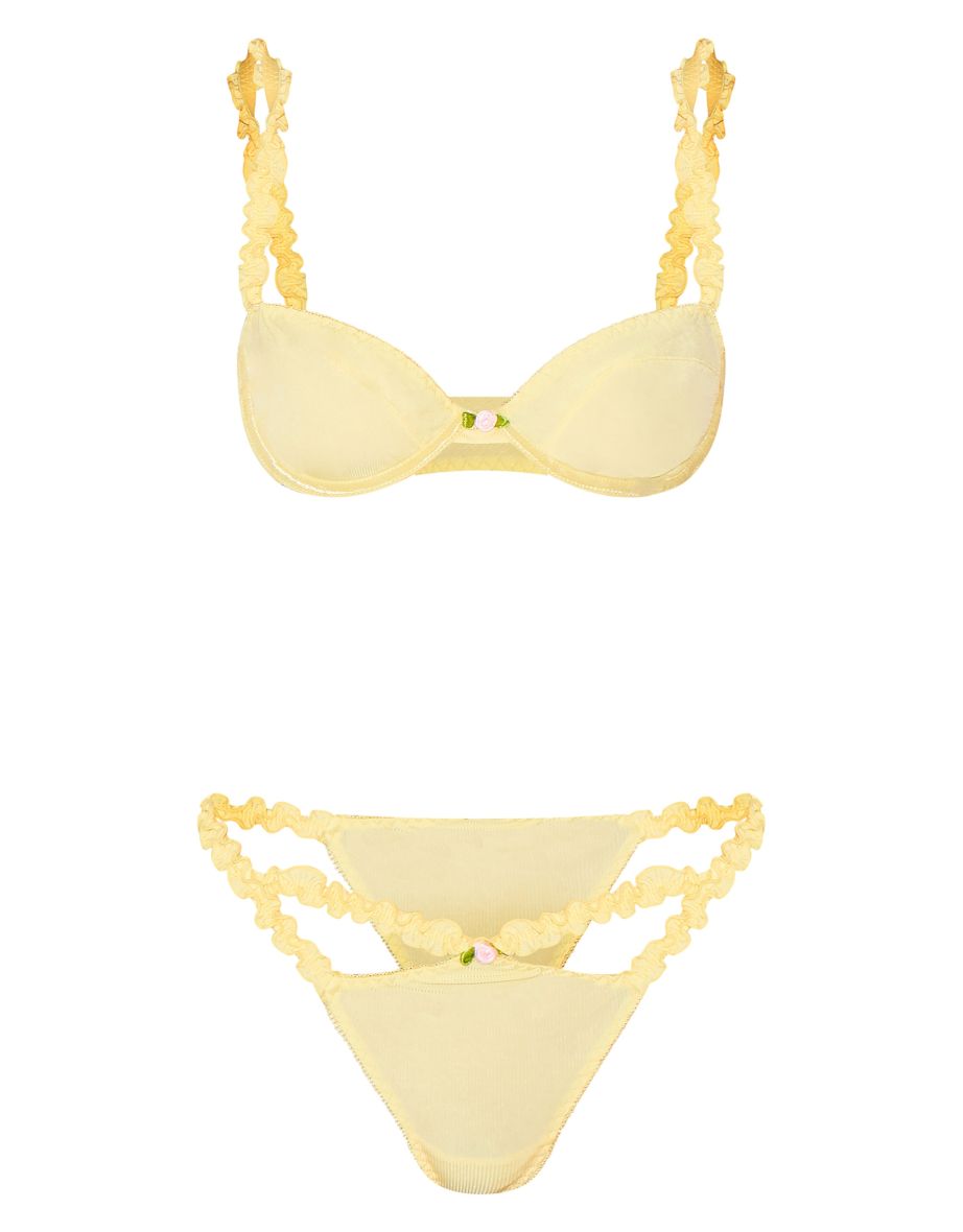 Lemon Ribbed Frill Underwired Lingerie Set - 3