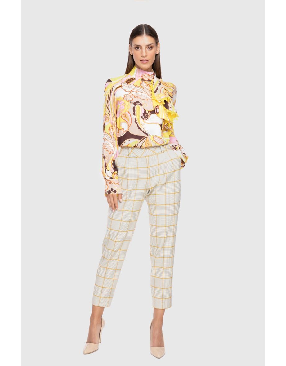 High Waist Plaid Saffron Pants