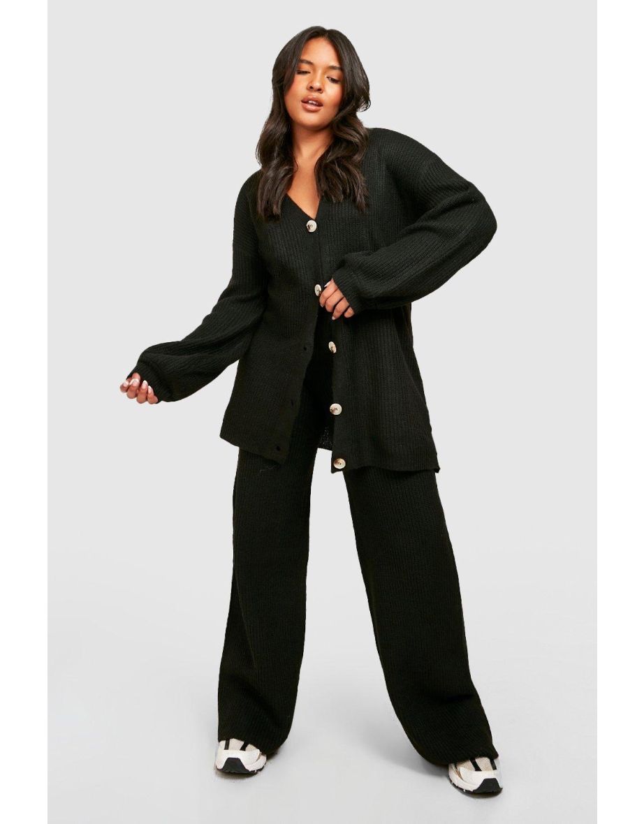 Plus Chunky Knit Cardigan Co-ord - black
