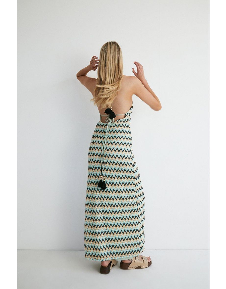 Zig Zag Stripe Halter Neck Maxi Dress - 2