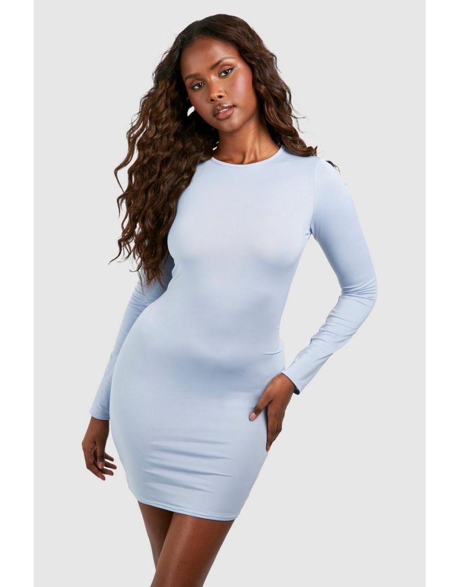 Premium Matte Slinky Crew Neck Mini Dress - denim-blue