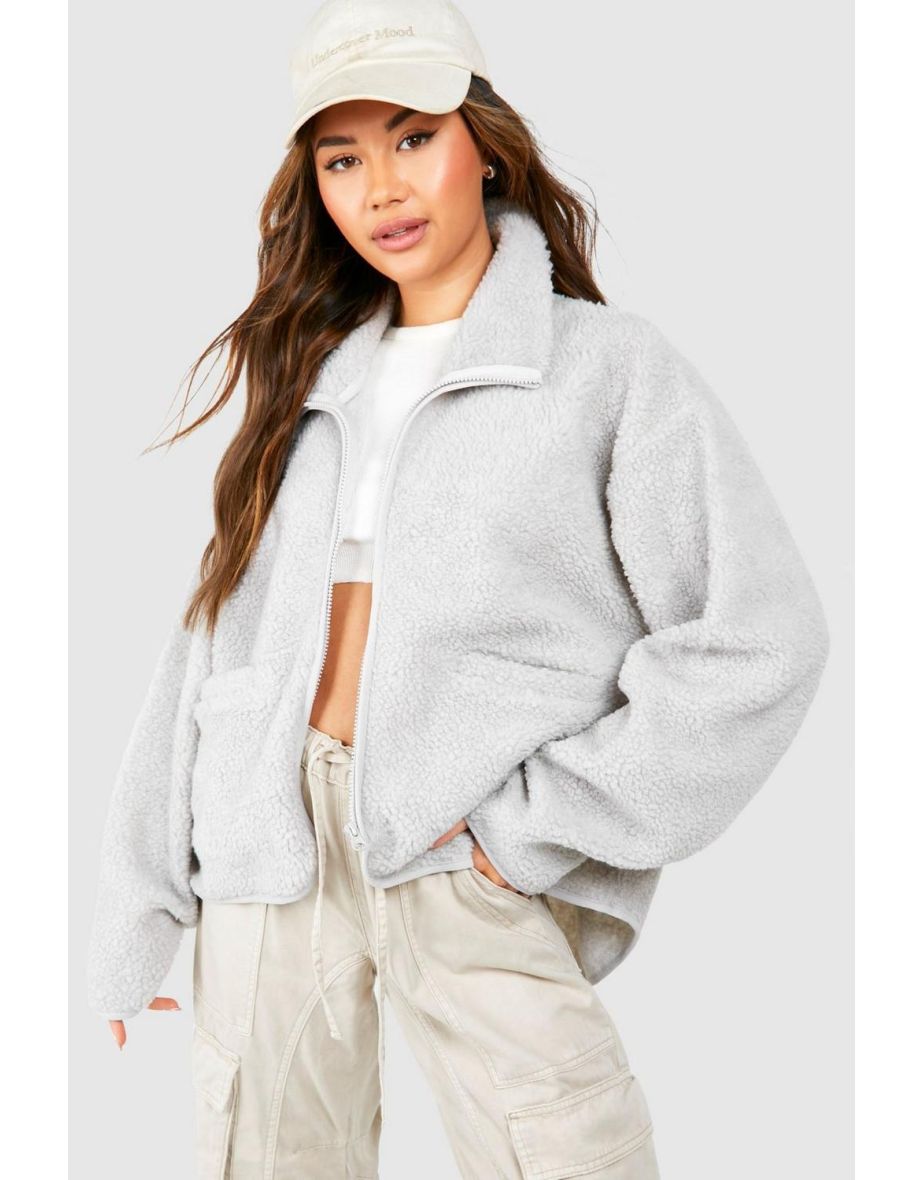 Grey teddy jacket womens best sale