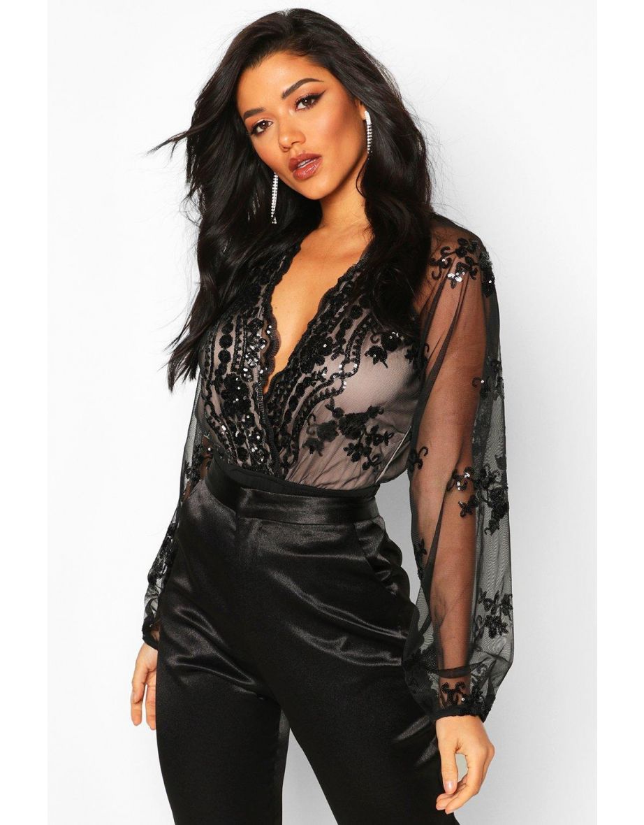 Sequin plunge bodysuit online