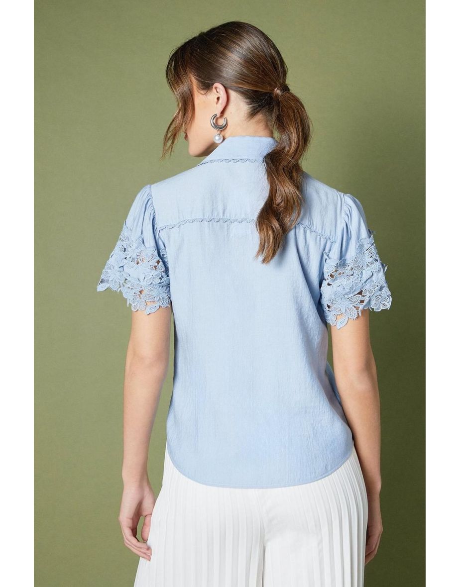 Short Sleeve Lace Blouse - 3