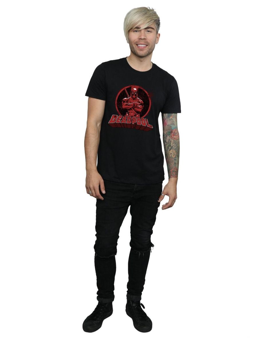 Deadpool Mens Arms Crossed Logo T-Shirt - Black