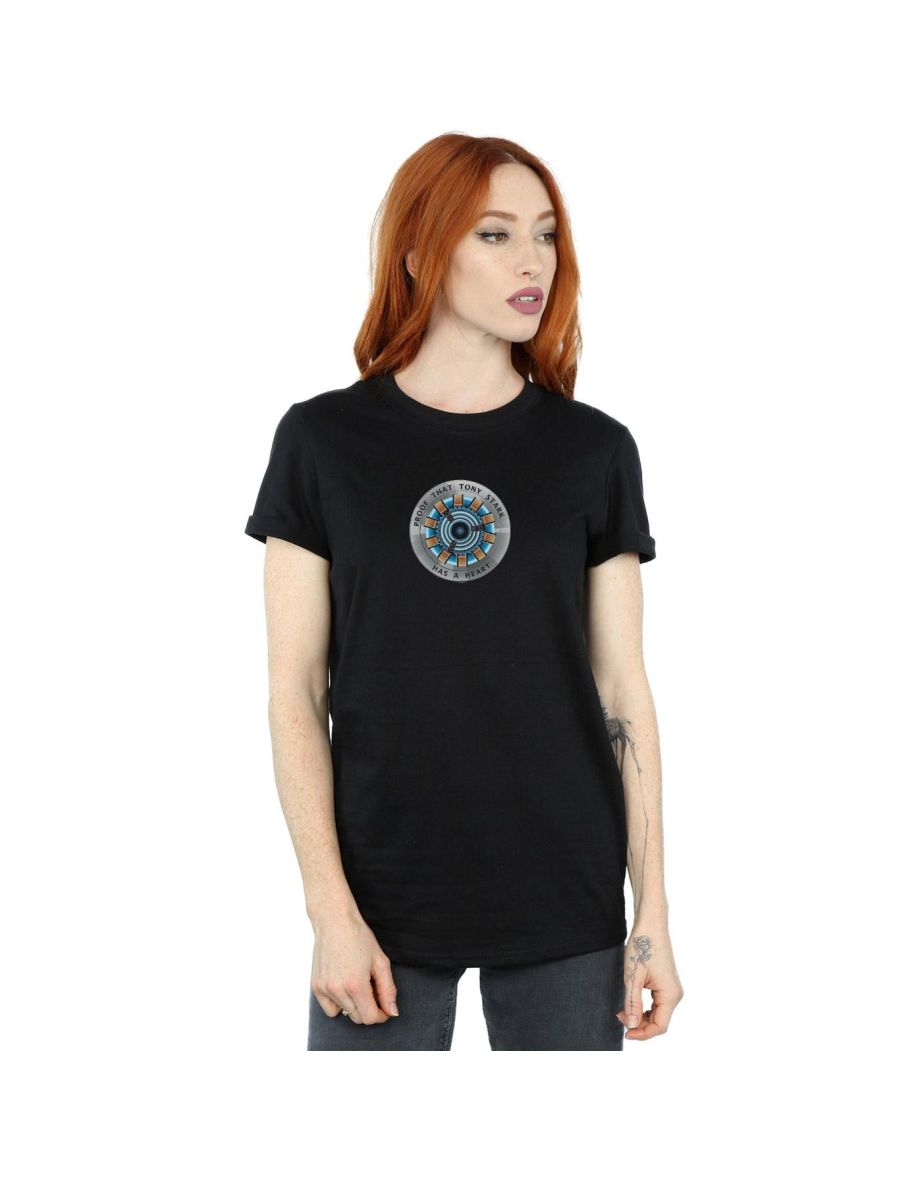 Marvel Womens/Ladies Avengers Endgame Tony Stark Heart Cotton Boyfriend T-Shirt - Black