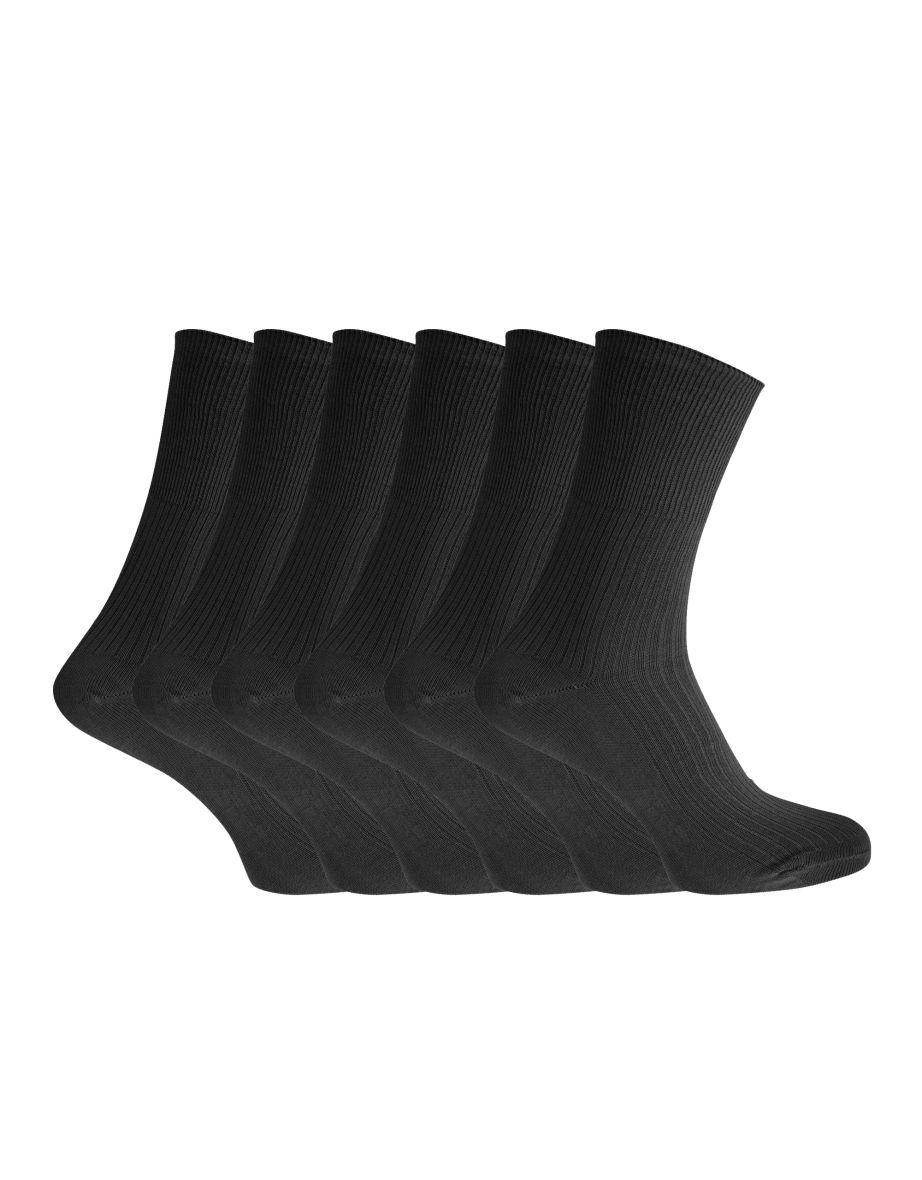 Healthy Womens/Ladies Easy-slide 100% Cotton Socks (6 Pairs) - BLACK