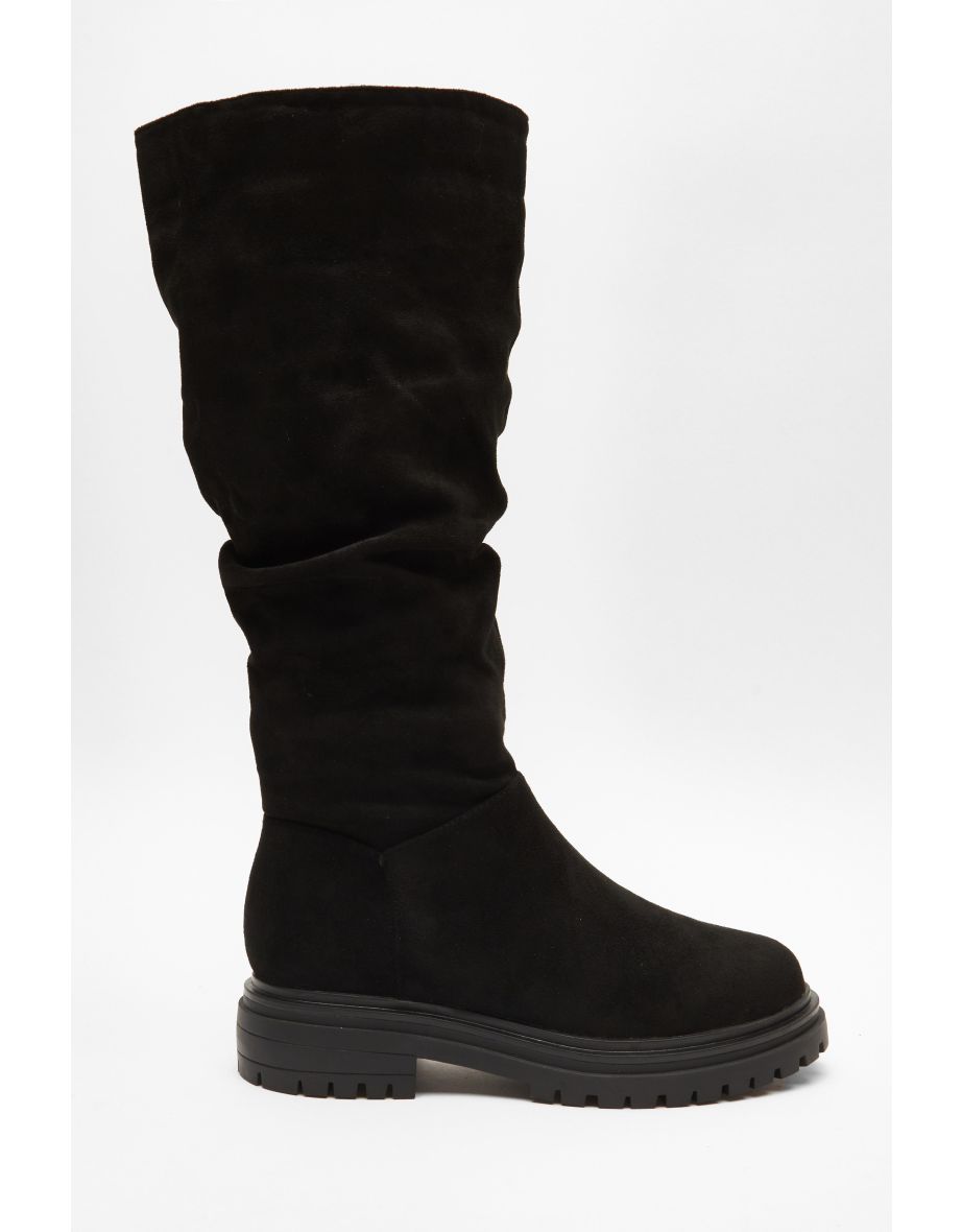 Wide Fit Black Knee High Suede Boots