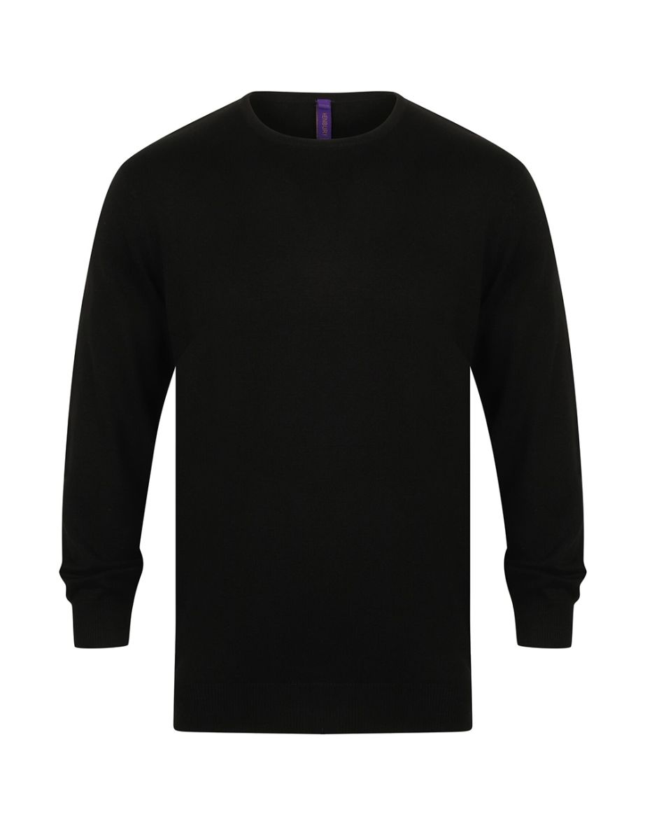 Henbury Mens Crew Neck 12 Gauge Fine Knit Jumper / Sweatshirt - Black