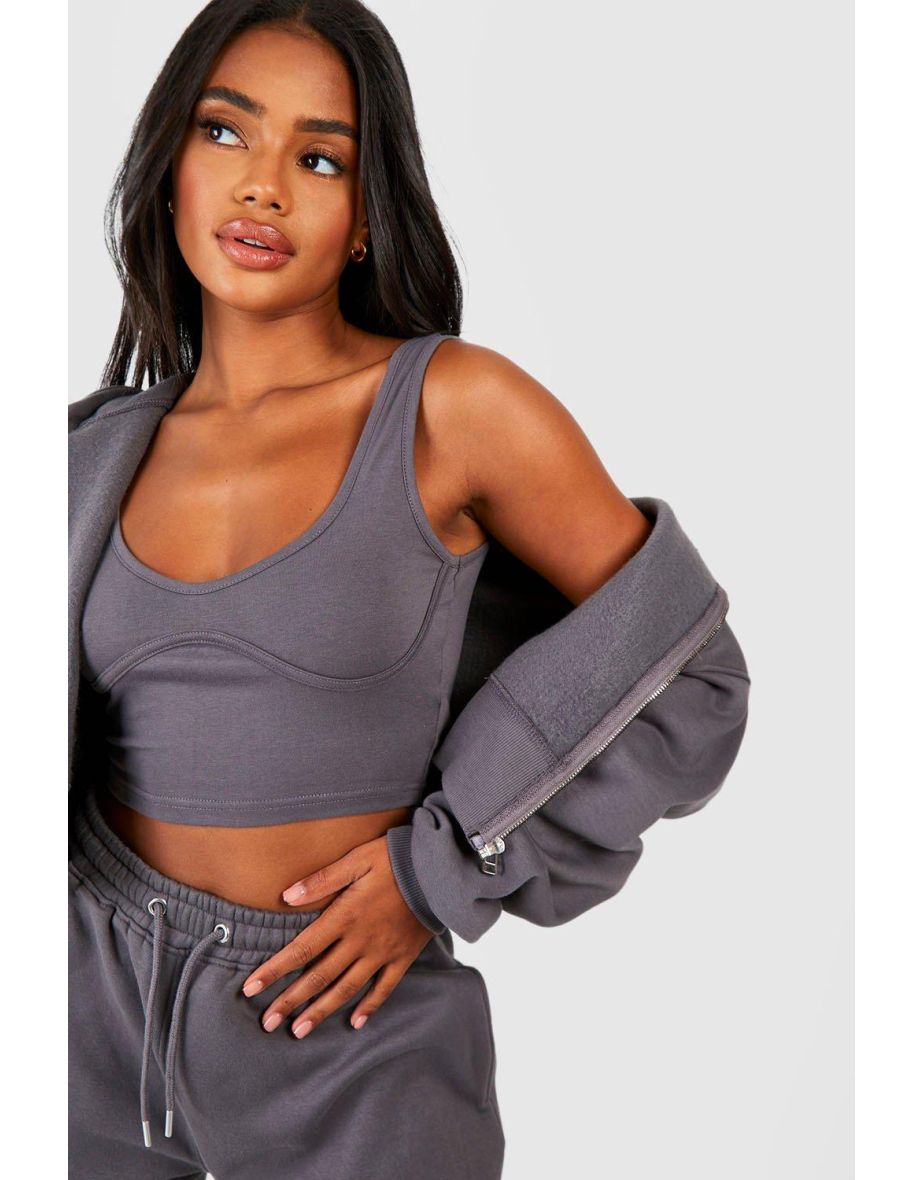 Seam Detail Crop Top 3 Piece Hooded Tracksuit - 3