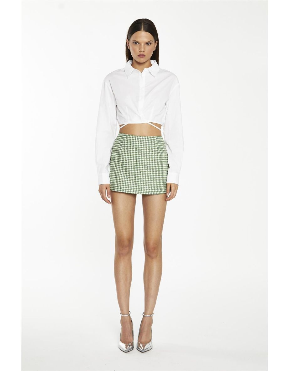 White Waist-Tie Crop-Shirt