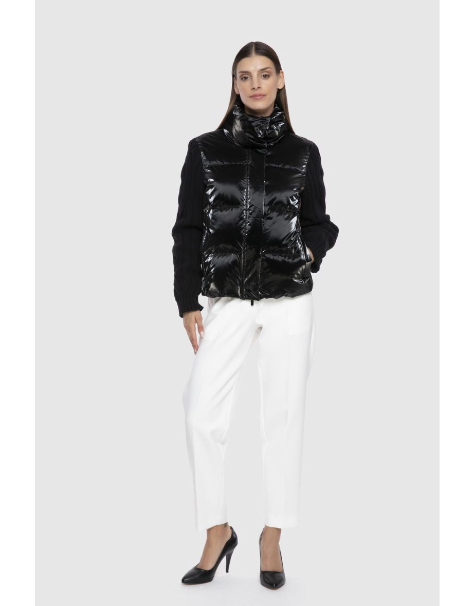 Knitwear Sleeve Detailed Inflatable Goose Down Black Coat
