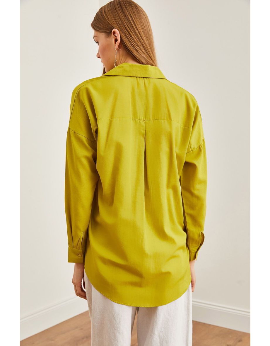 Women's Eye Oil Green Sequin Detailed Woven Boyfriend Shirt - 5