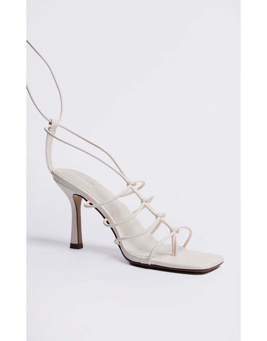 Cream Knotted Lace Up Barely There Sandals - 3