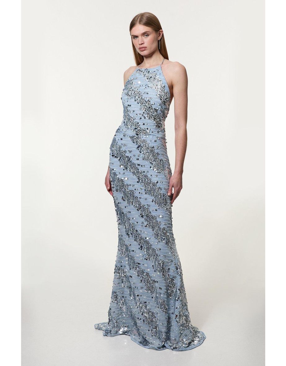 Tall  Placed Sequin Fishtail Floor Length dress