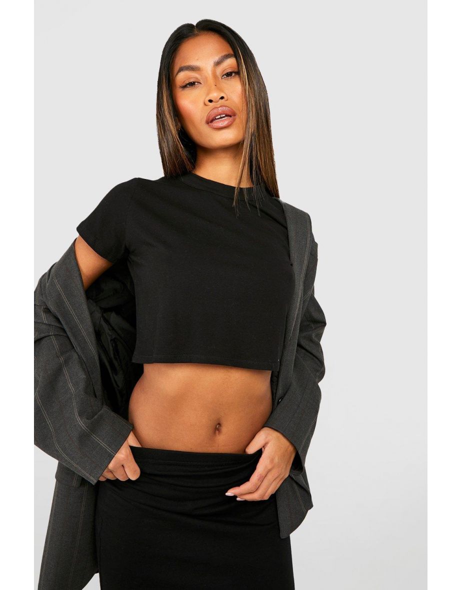 Mix And Match Cotton Short Sleeve Crop Top - black