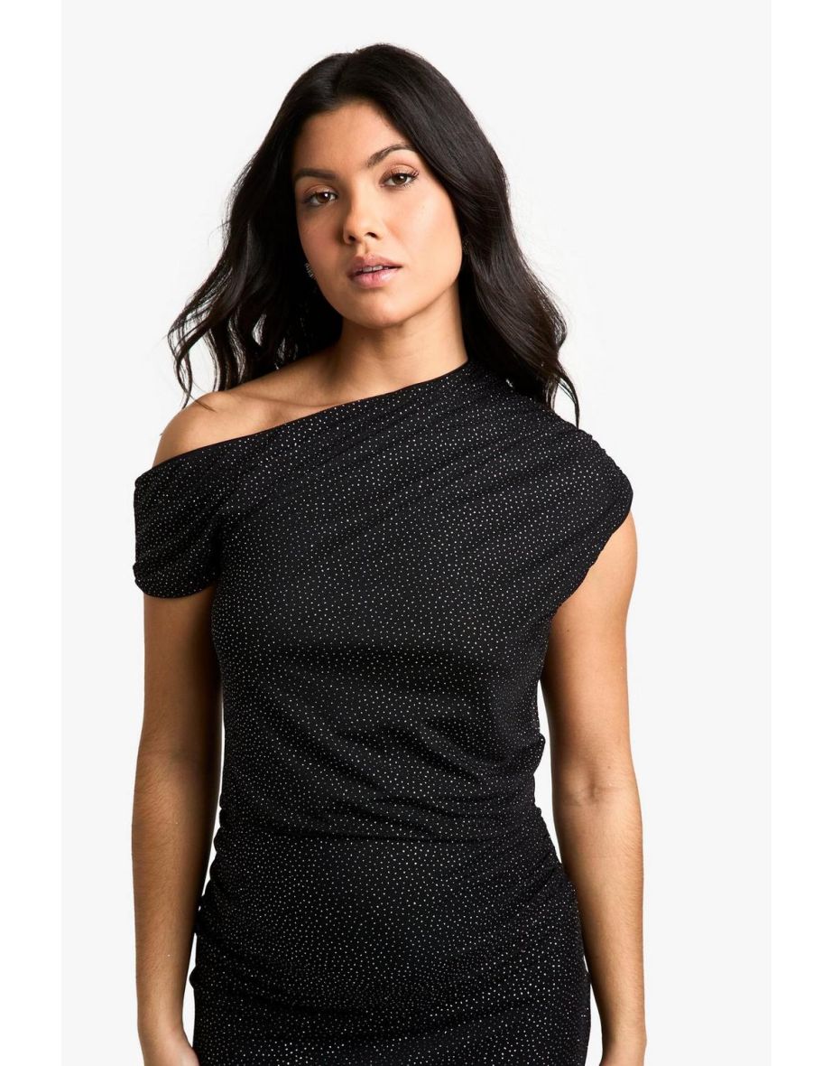 Maternity Glitter Stretch Ruched Off The Shoulder Top - black - 3