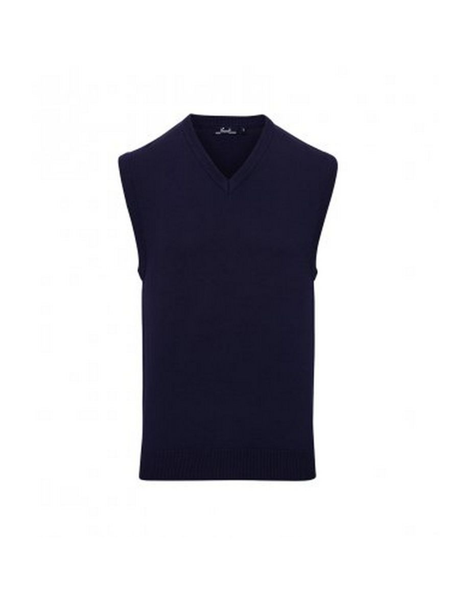 Premier Mens Sleeveless Cotton Acrylic V Neck Sweater - Navy