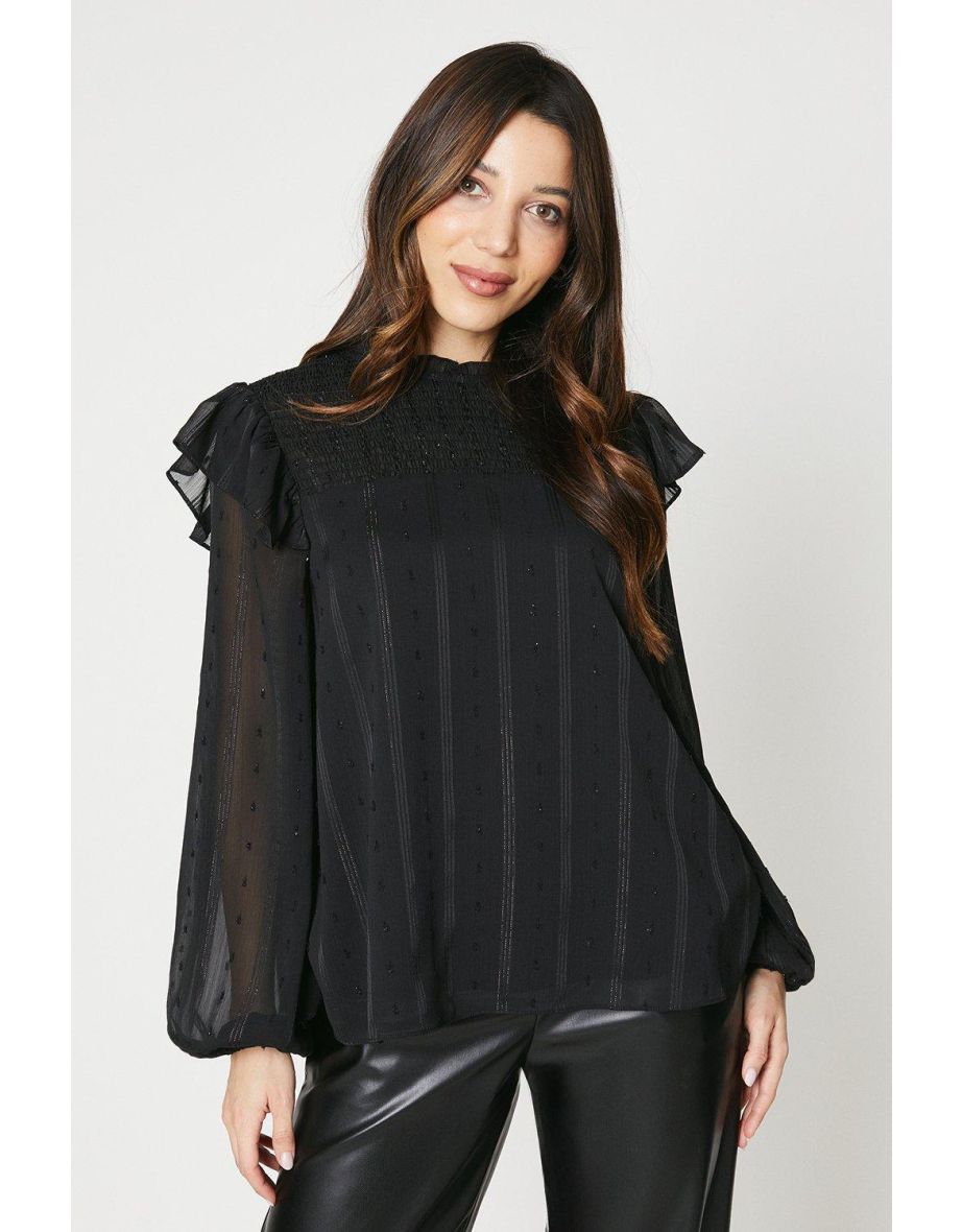 Shirred Front Long Sleeve Top