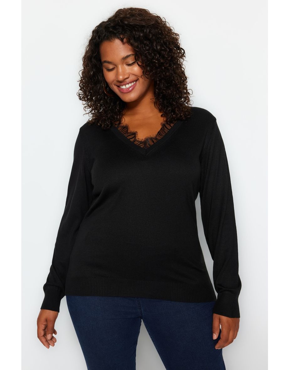 Black Lace Detailed Knitwear Sweater