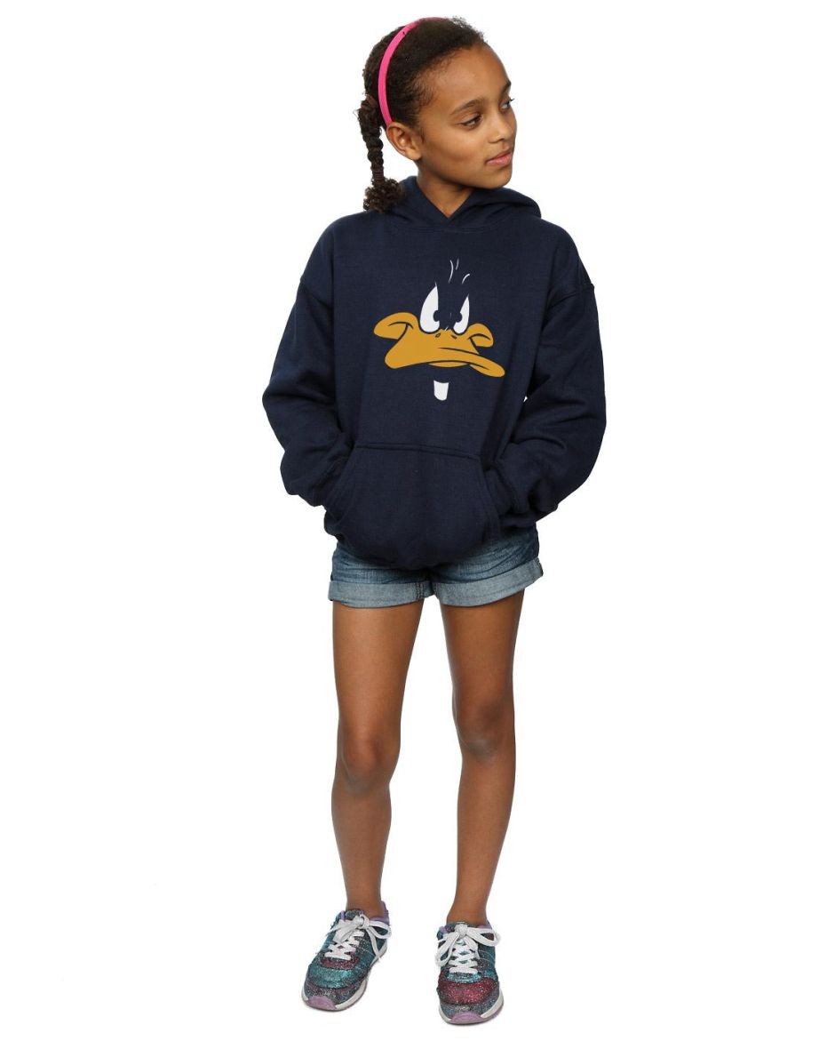 Looney Tunes Girls Daffy Duck Big Face Hoodie - Navy Blue - 3
