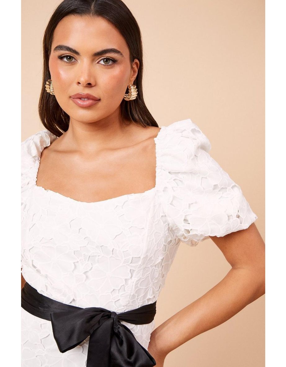 DP Luxe Cut-Work Lace Contrast Belt Midaxi Dress - 3
