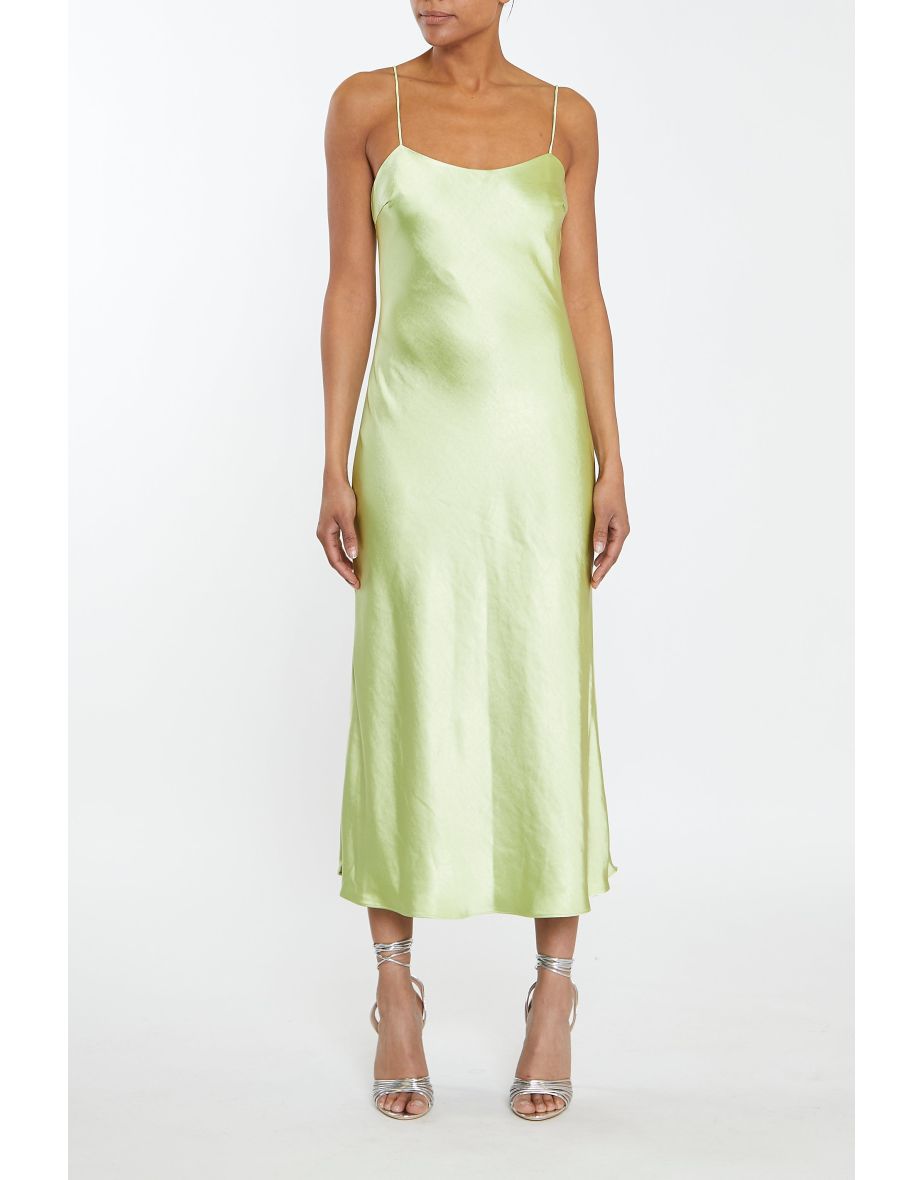 Delphine Soft Lime Midi Satin Slip Dress