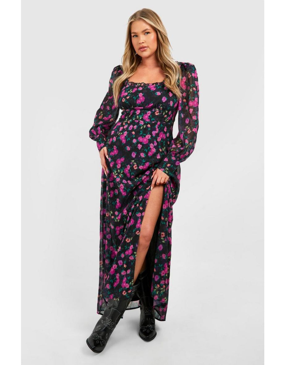 Plus Floral Corset Detail Maxi Milkmaid Dress - pink