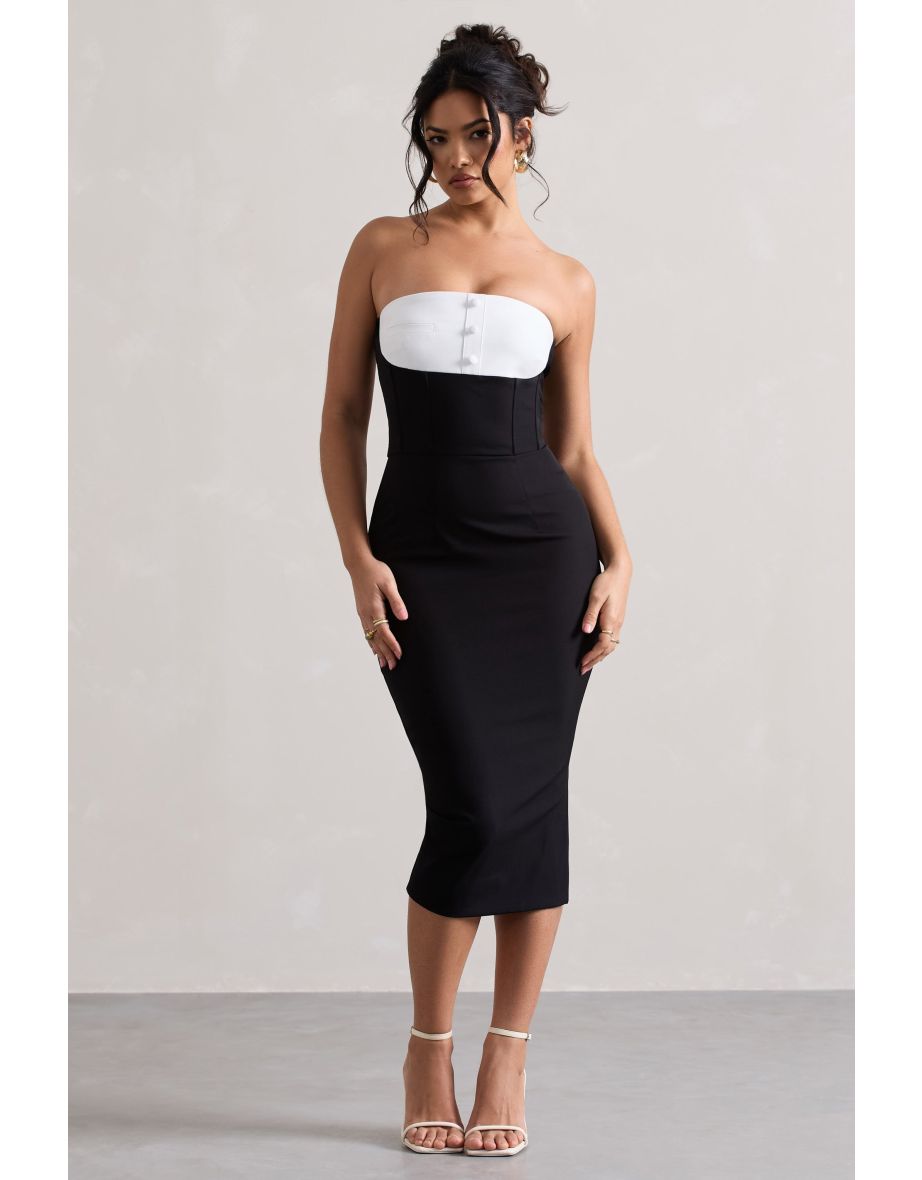 My Darling | Black Tailored Bandeau Split Midi Dress