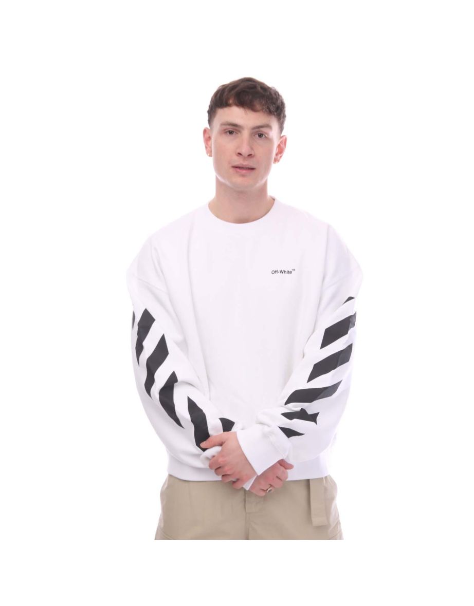 Men's Off White Diagonal Helvetica Over Crewneck Sweatshirt in White