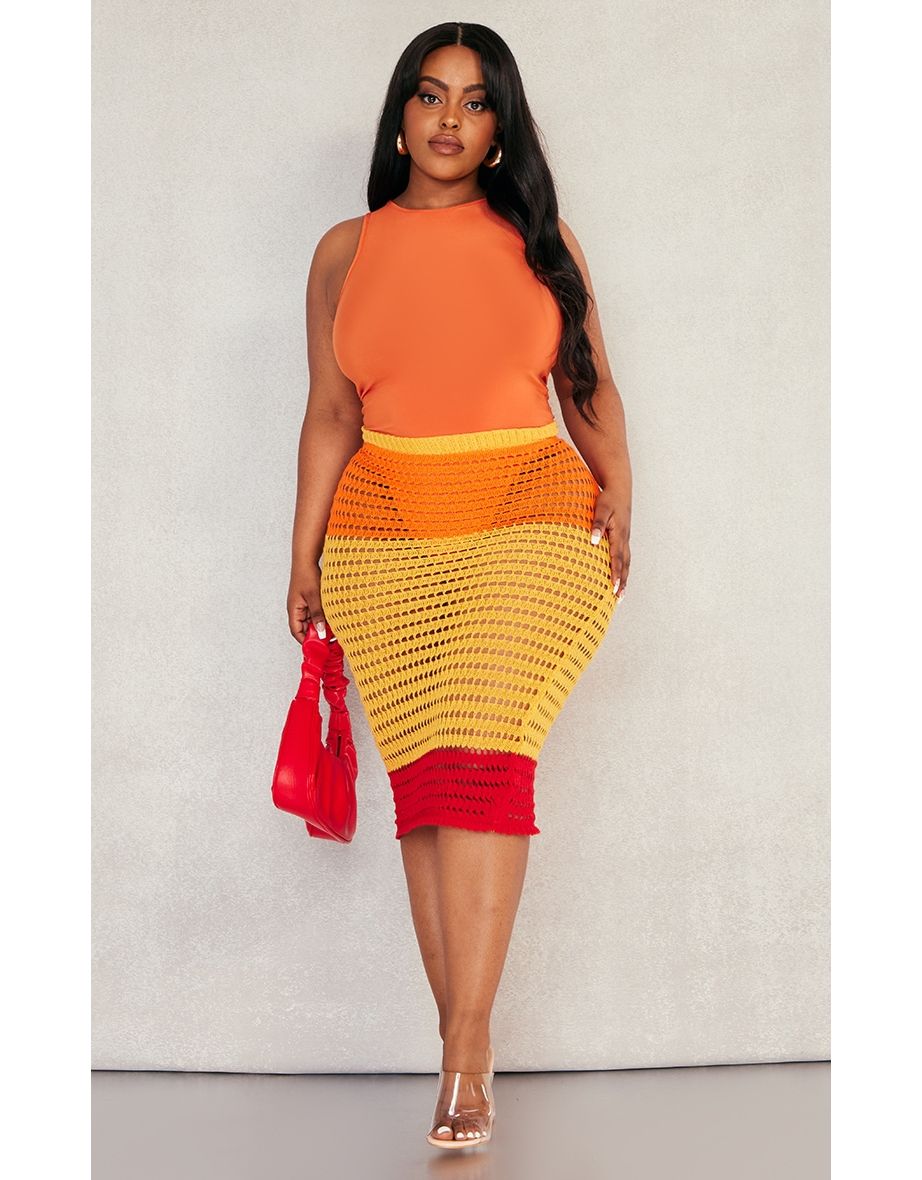 Plus size orange pencil skirt best sale