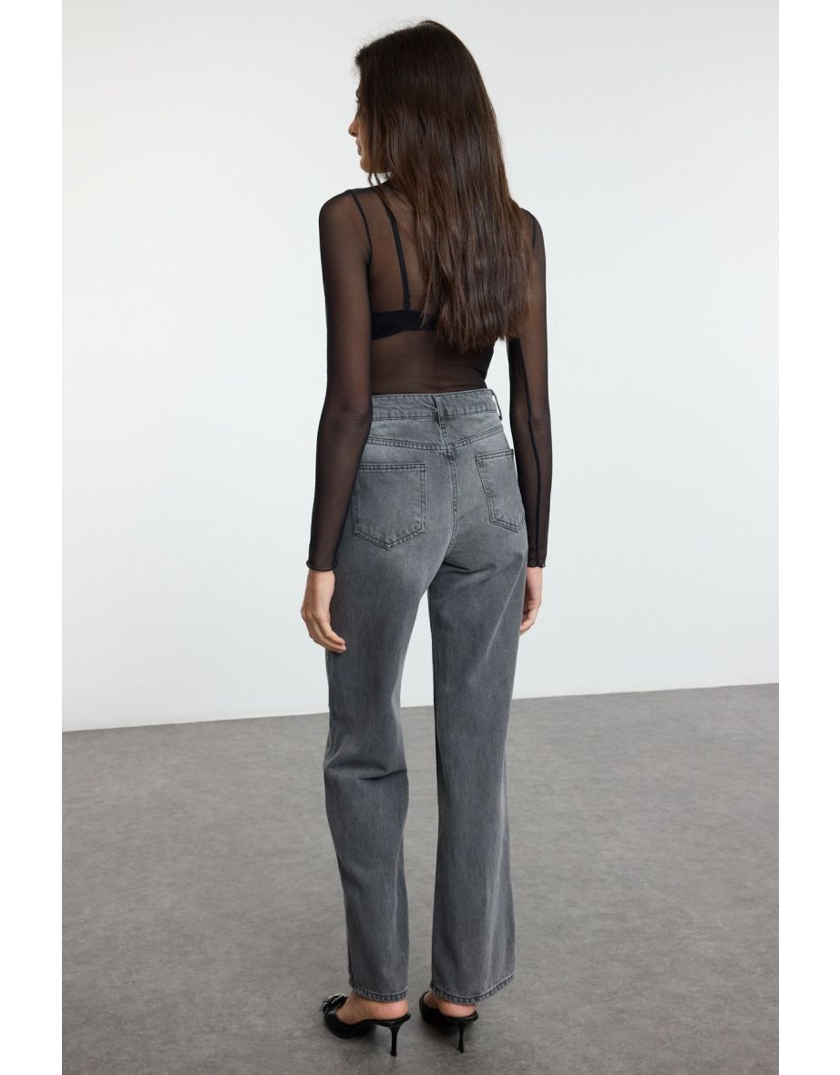 Grey High Waist Wide Leg Jeans - 4
