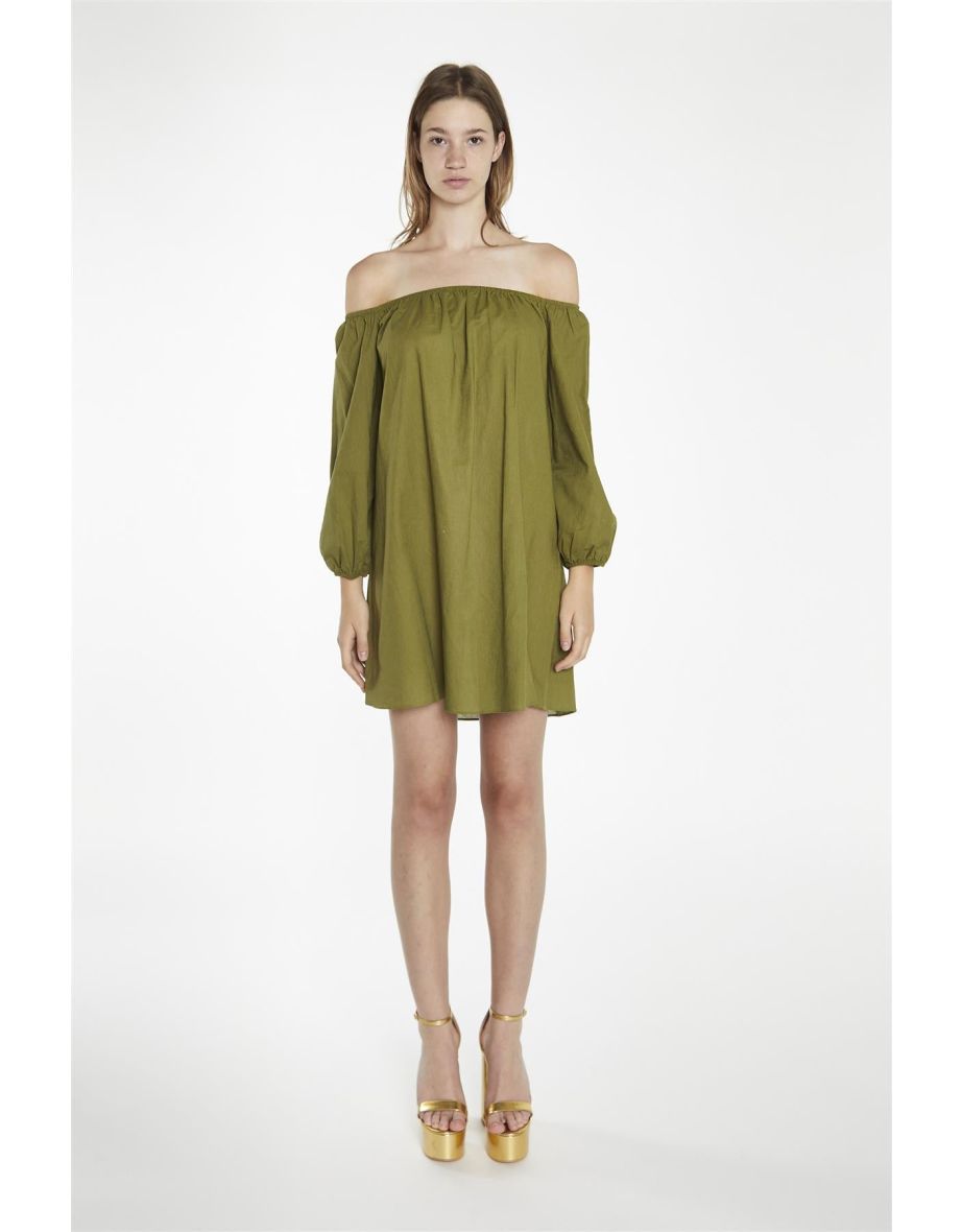 Moss-Green Bardot Swing Mini-Dress