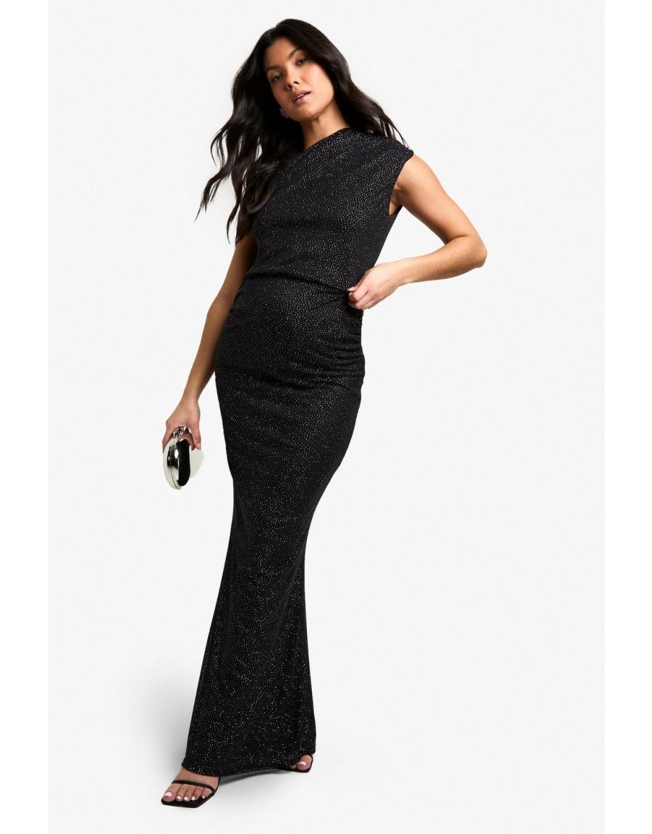 Maternity Glitter Stretch Ruched Off The Shoulder Top - black