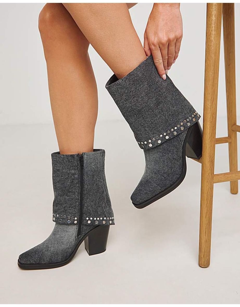 Western Cuff Studded Ankle Boot Wide