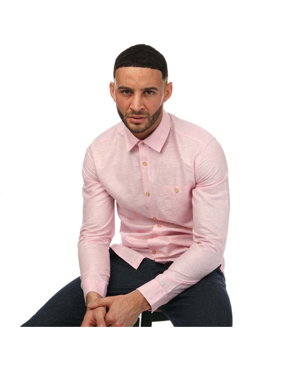 Men's Ted Baker Sauss Linen Shirt in Pink - 6