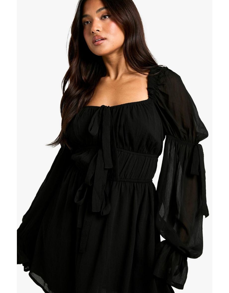 Petite Chiffon Milkmaid Mini Dress - black - 3
