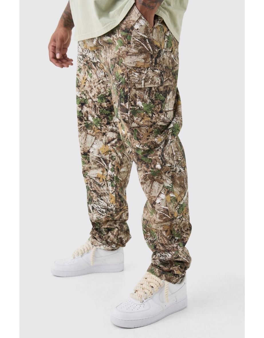 Plus Forest Camo Slim Stacked Multi Cargo Trouser - sand