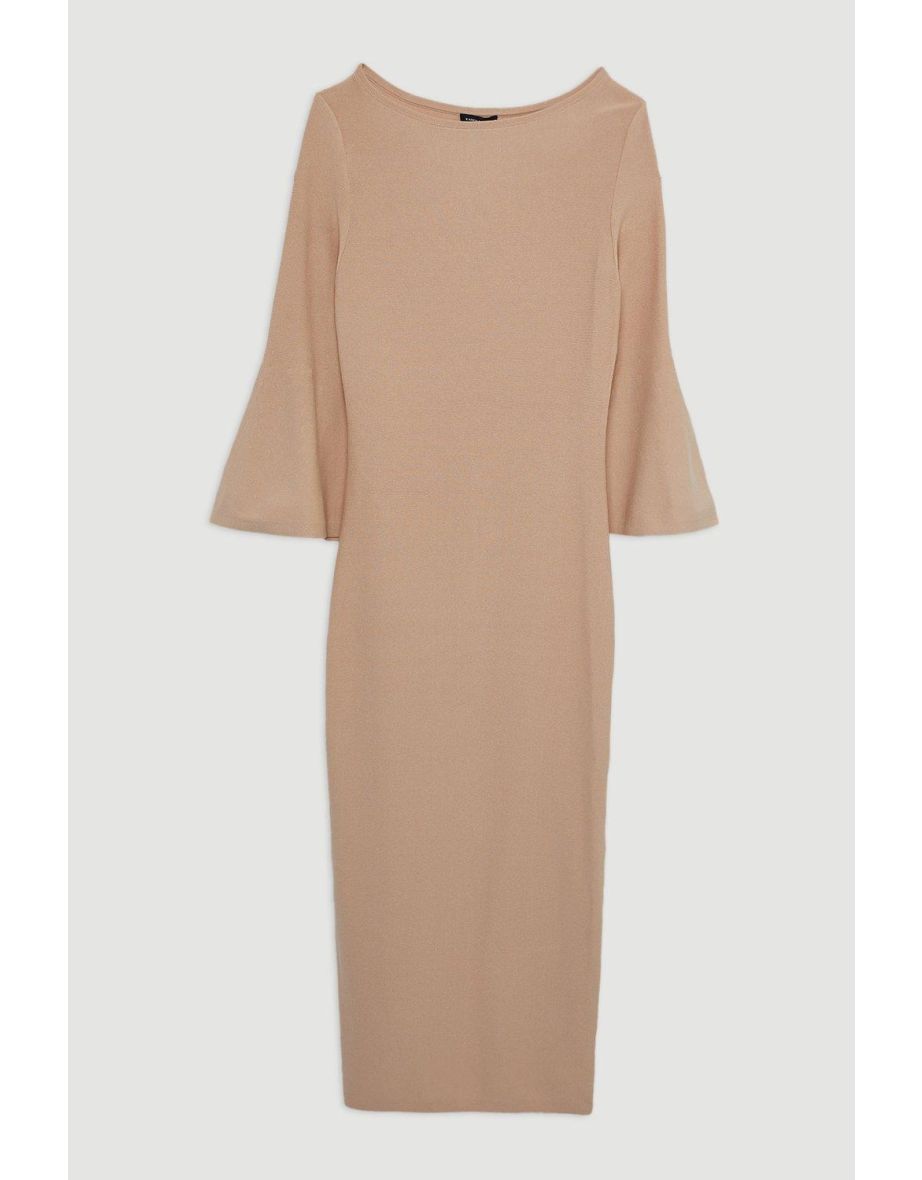 Viscose Blend Look Knit Midi Dress With Fluted Sleeve - 4