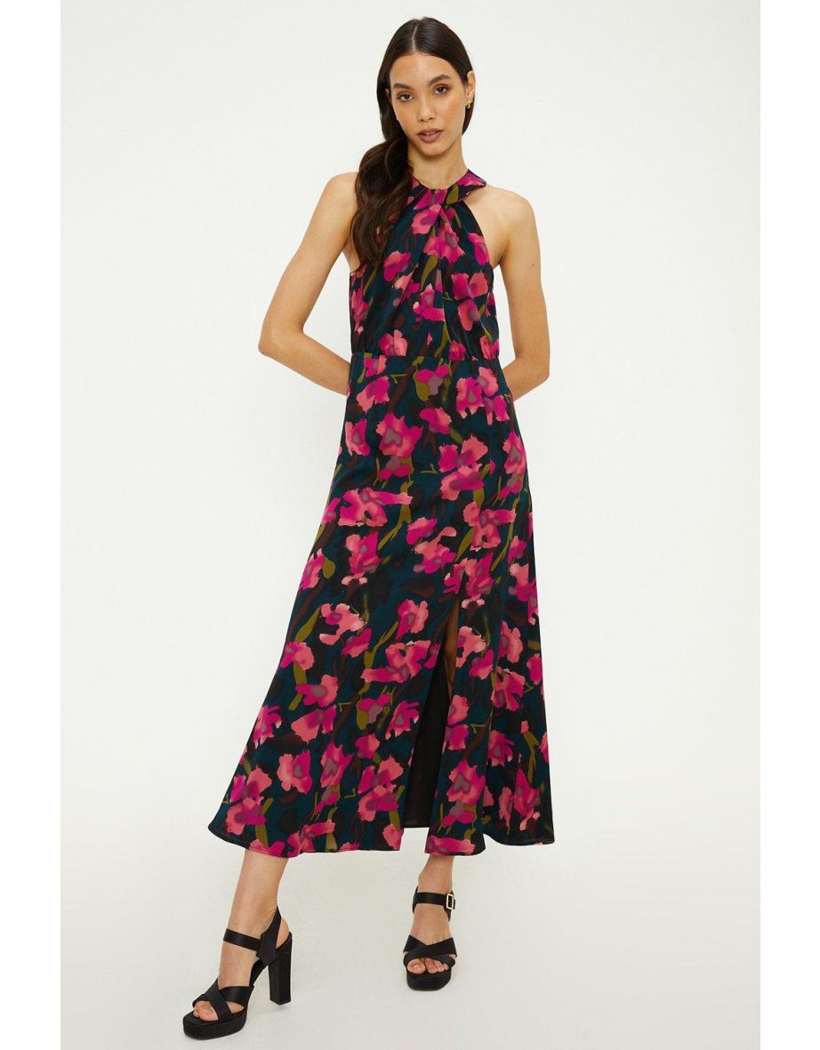 Shop Blurred Floral Twist Neck Lined Maxi Dress Online in Bahrain VogaCloset