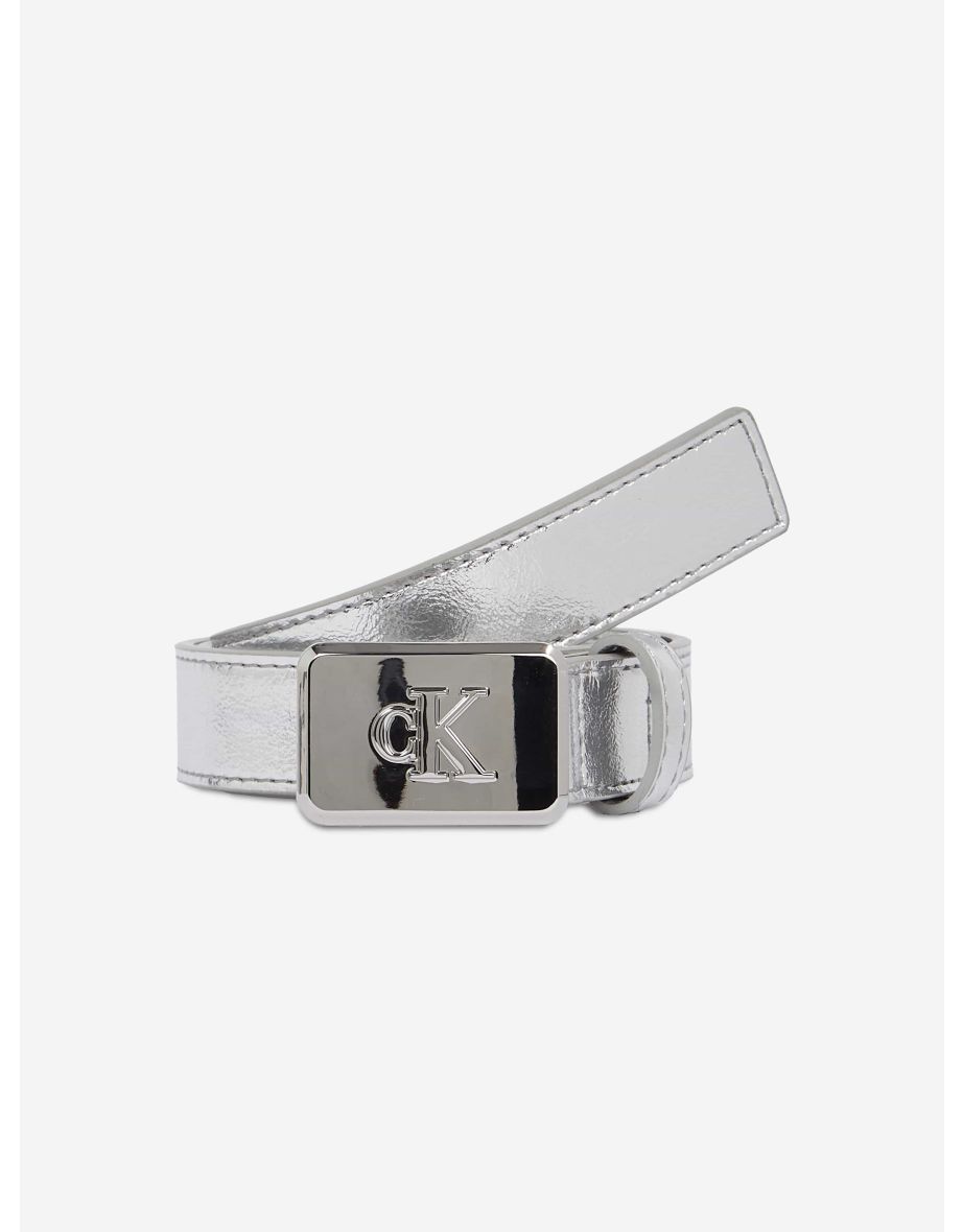 Girls Metallic Buckle Belt in Silver